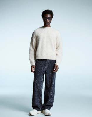 Bershka - Jean baggy brodé - Bleu-Bleu marine