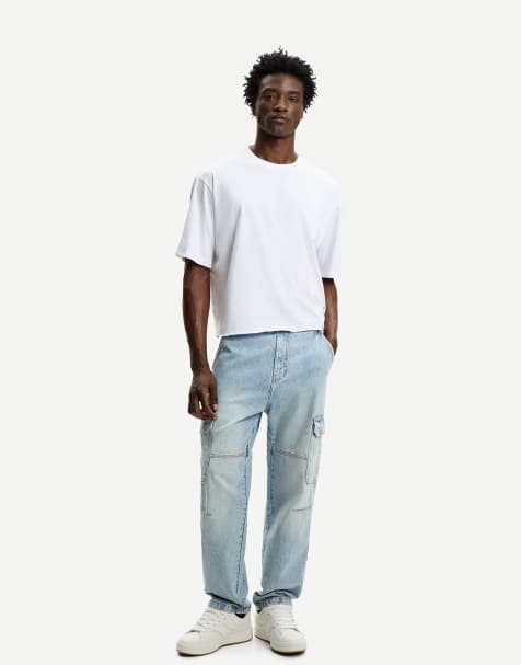 Bershka - Jean baggy cargo - Bleu - view 1