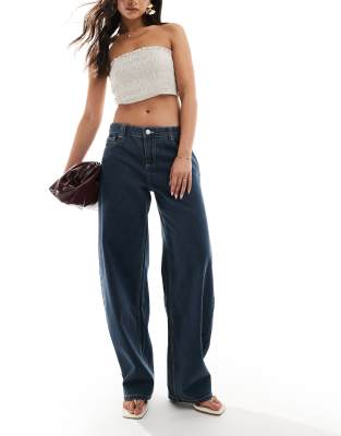 Bershka - Jean baggy coupe bouffante - Bleu foncé