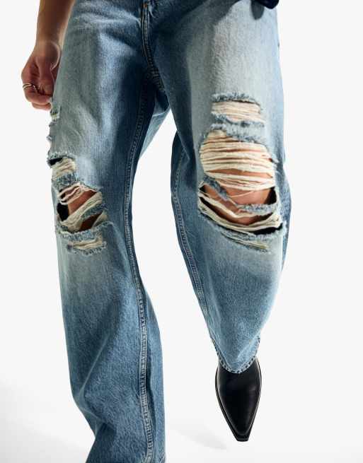 Bershka - Jean baggy déchiré - Bleu denim, 4 de 4