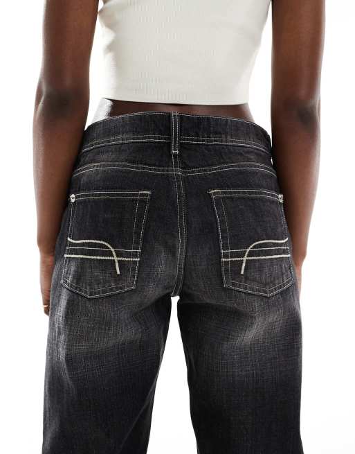 Bershka - Jean baggy droit - Noir délavé, 4 de 5