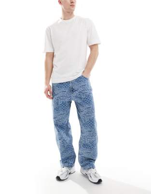 Bershka - Jean baggy en jacquard - Bleu - view 1