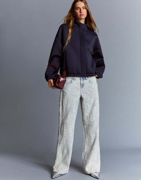 Bershka - Jean baggy taille basse motif jacquard - Bleu moyen - view 1