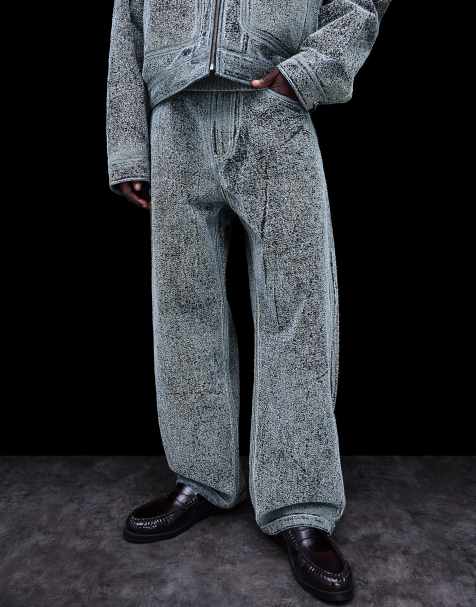 Bershka - Jean baggy texturé - Bleu moyen - view 1