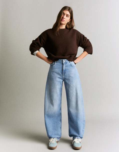 Bershka - Jean barrel à taille haute - Bleu moyen - view 1