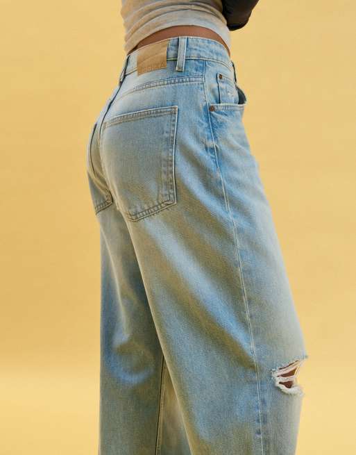 Bershka jean barrel ample déchiré bleu moyen, 3 de 5