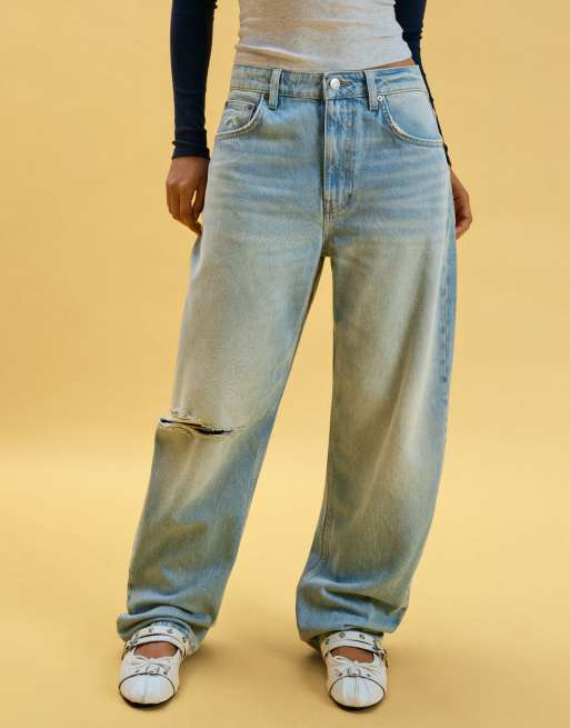 Bershka jean barrel ample déchiré bleu moyen, 4 de 5