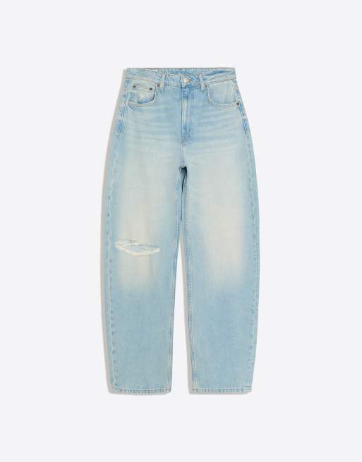 Bershka jean barrel ample déchiré bleu moyen, 5 de 5