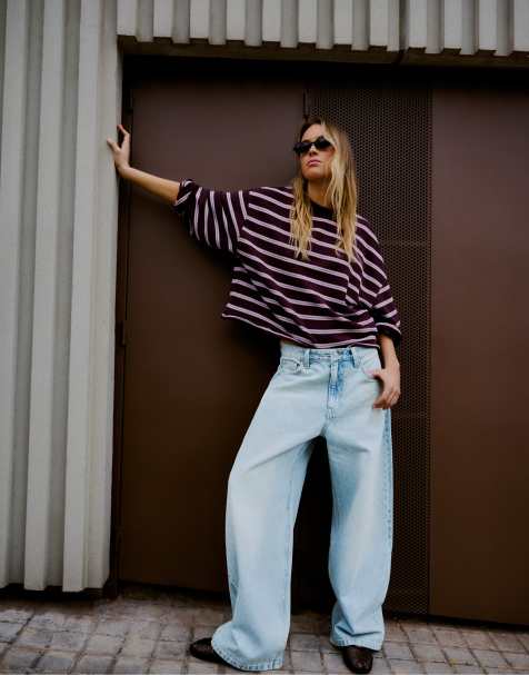 Bershka jean barrel avec boucle au dos en bleu clair - view 1