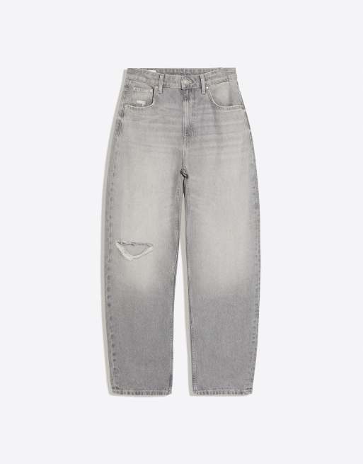 Bershka jean barrel loose déchiré gris clair, 5 de 5