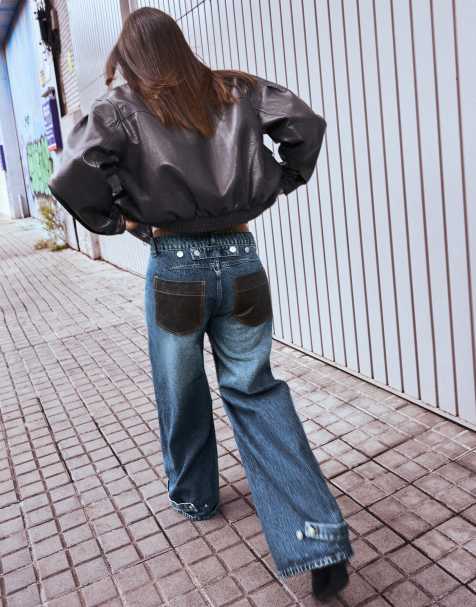 Bershka jean barrel taille haute avec poche bleu moyen - view 1