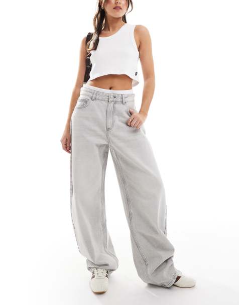 Bershka - Jean bouffant ample - Gris clair - view 1