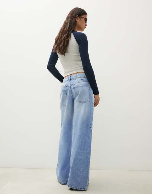 Bershka jean boyfriend à imprimé étoiles bleu clair, 3 de 6