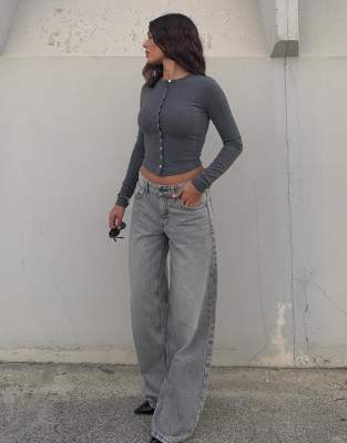 Bershka - Jean boyfriend - Gris clair