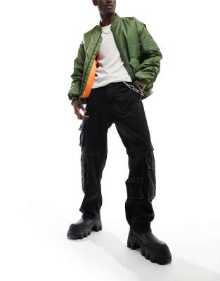 Bershka baggy multipockets cargo jean in black  - ASOS Price Checker