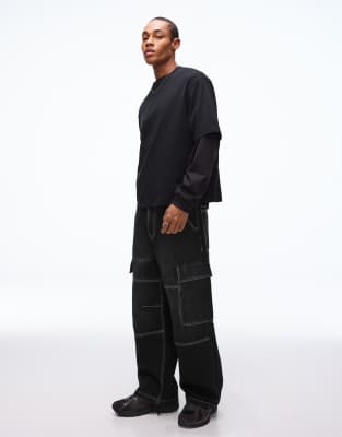 Bershka - Jean cargo parachute - Noir