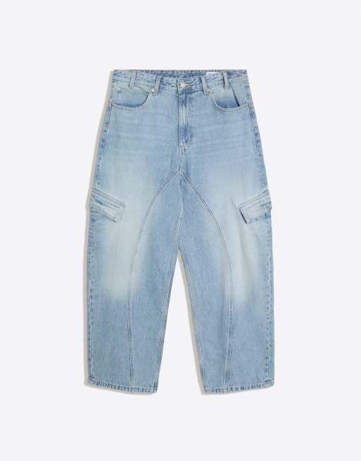 Bershka - Jean cargo style baril - Bleu clair, 4 de 4