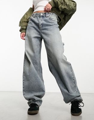 Bershka adjustable waist carpenter jeans in dirty wash - ASOS Price Checker