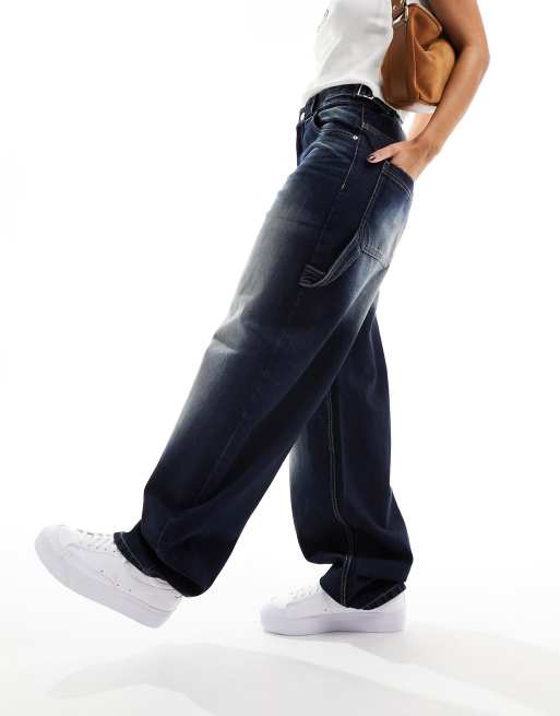 Bershka - Jean charpentier avec taille réglable - Indigo effet sali, 5 de 5