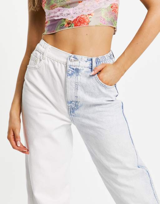 Bershka Jean coupe ballon bicolore avec taille lastique ASOS