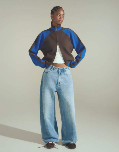 Bershka jean coupe barrel texturé bleu moyen - view 1