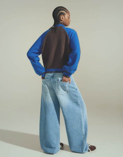 Bershka jean coupe barrel texturé bleu moyen, 4 de 5