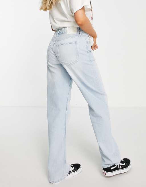 Bershka - Jean dad à taille haute - Bleu délavé, 2 de 4