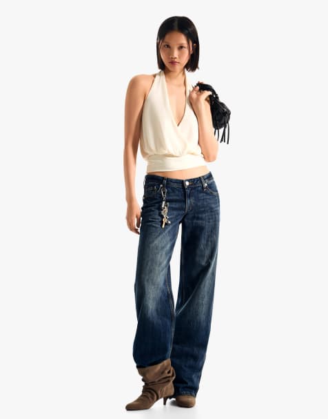 Bershka - Jean droit à taille basse - Bleu jean - view 1