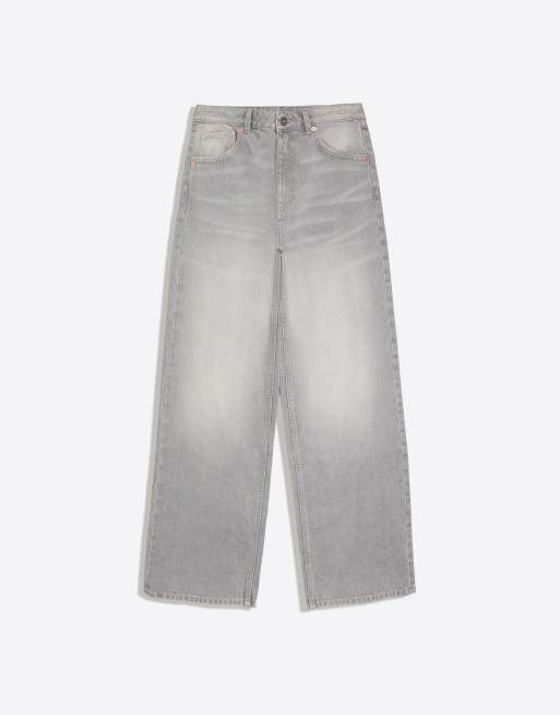Bershka - Jean droit ample taille haute - Gris clair, 5 de 5