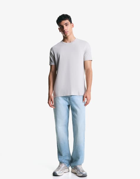 Bershka - Jean droit coupe décontractée - Bleu moyen - view 1
