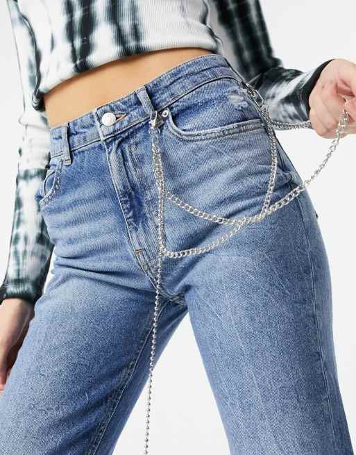 Bershka - Jean droit déchiré aux genoux et fendu sur les côtés - Bleu, 2 de 4