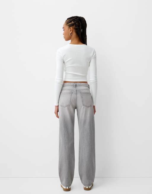 Bershka - Jean droit - Gris clair, 3 de 5