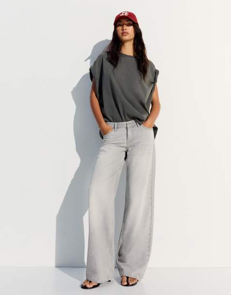 Bershka jean droit taille basse gris clair - view 1