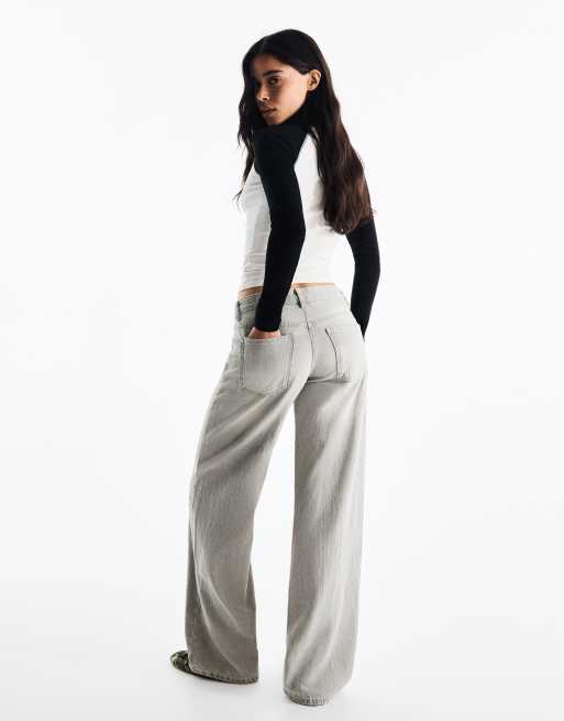 Bershka jean droit taille basse gris clair, 3 de 5