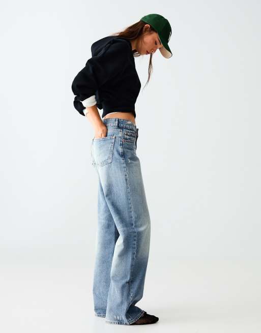 Bershka jean droit taille mi-haute bleu moyen, 4 de 5