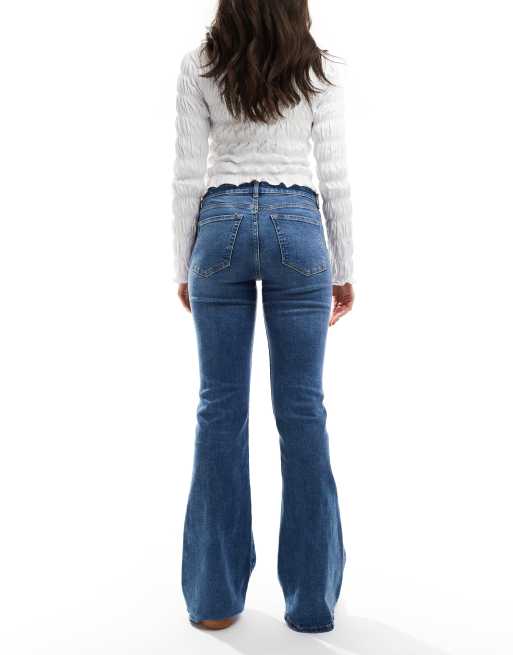 Bershka - Jean évasé à taille haute - Bleu moyen délavé , 2 de 5