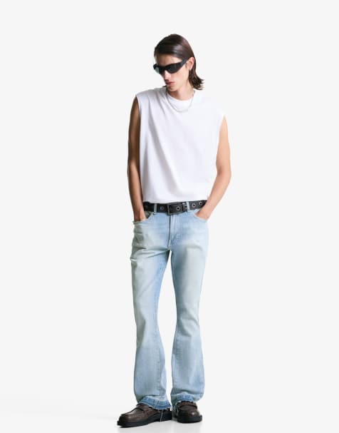 Bershka - Jean évasé - Bleu moyen - view 1
