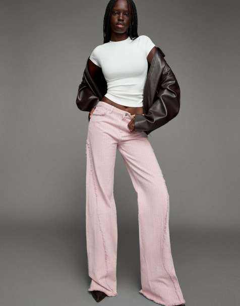 Bershka - Jean évasé texturé - Rouge - view 1