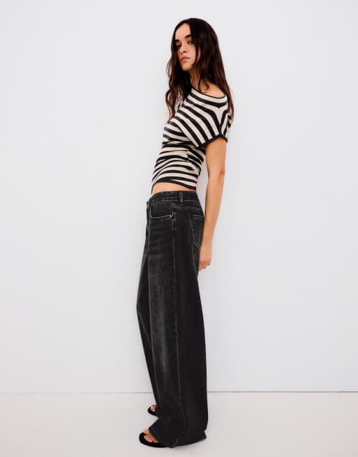 Bershka - Jean large à taille basse - Noir, 2 de 6