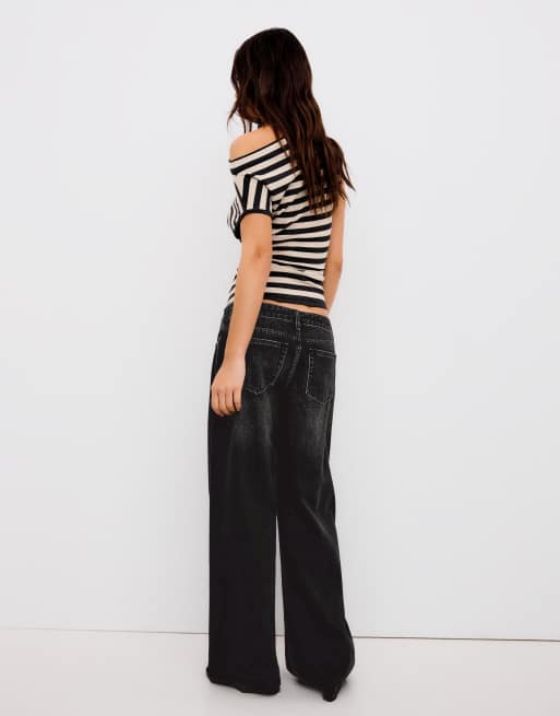 Bershka - Jean large à taille basse - Noir, 3 de 6
