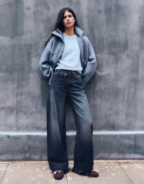 Bershka jean large à taille croisée bleu denim - view 1