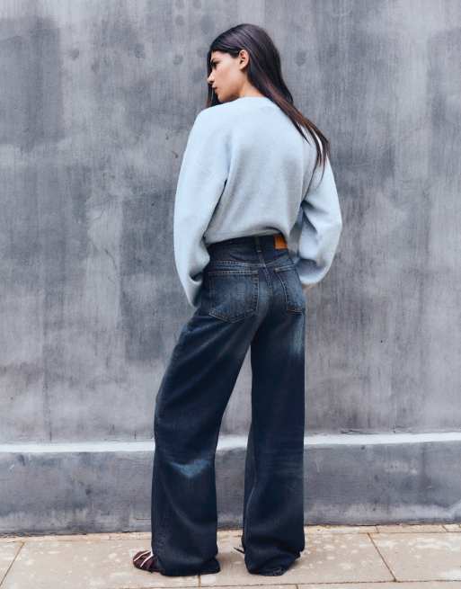 Bershka jean large à taille croisée bleu denim, 3 de 6