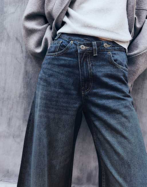 Bershka jean large à taille croisée bleu denim, 4 de 6