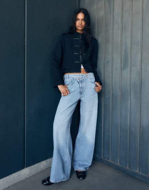 Bershka jean large à taille croisée bleu moyen - view 1