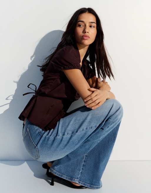Bershka - Jean large à taille haute - Bleu moyen, 2 de 5