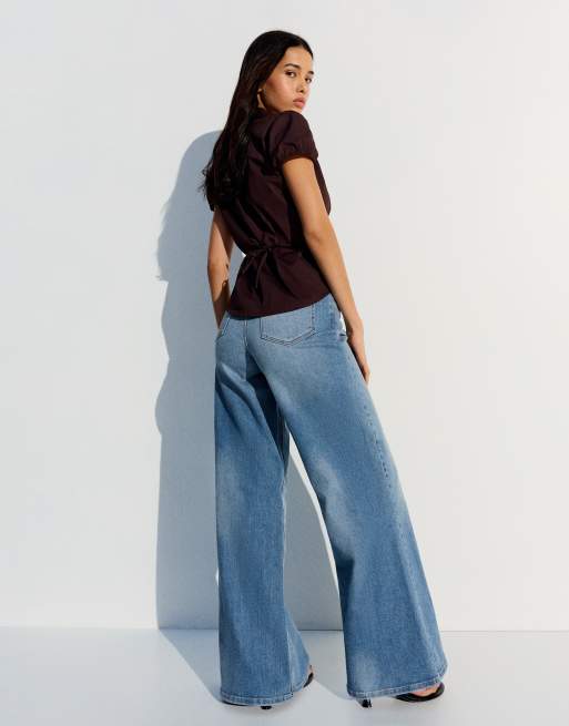 Bershka - Jean large à taille haute - Bleu moyen, 3 de 5