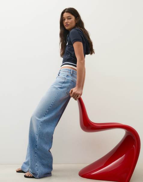 Bershka - Jean large à taille haute - Bleu moyen - view 1