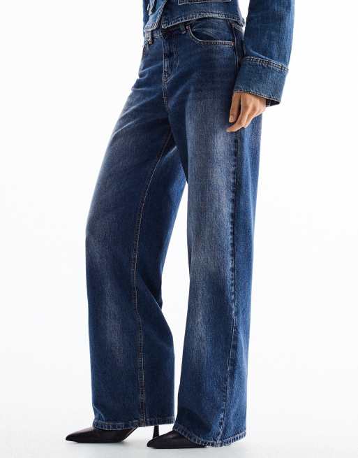 Bershka jean large à taille haute déchiré bleu denim, 4 de 6