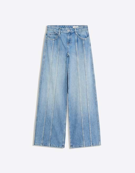 Bershka jean large taille basse brillant bleu moyen, 5 de 5
