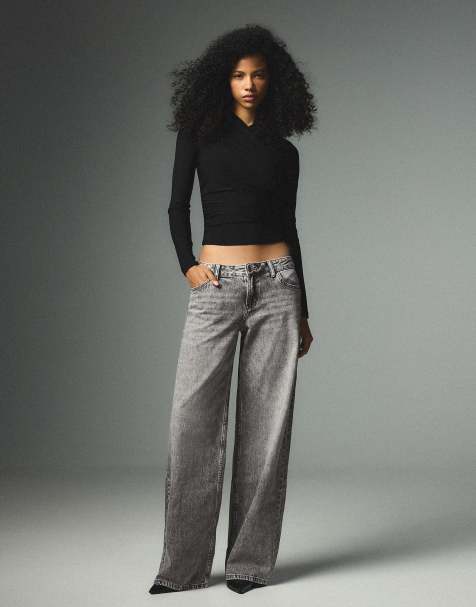 Bershka jean large taille basse gris clair - view 1